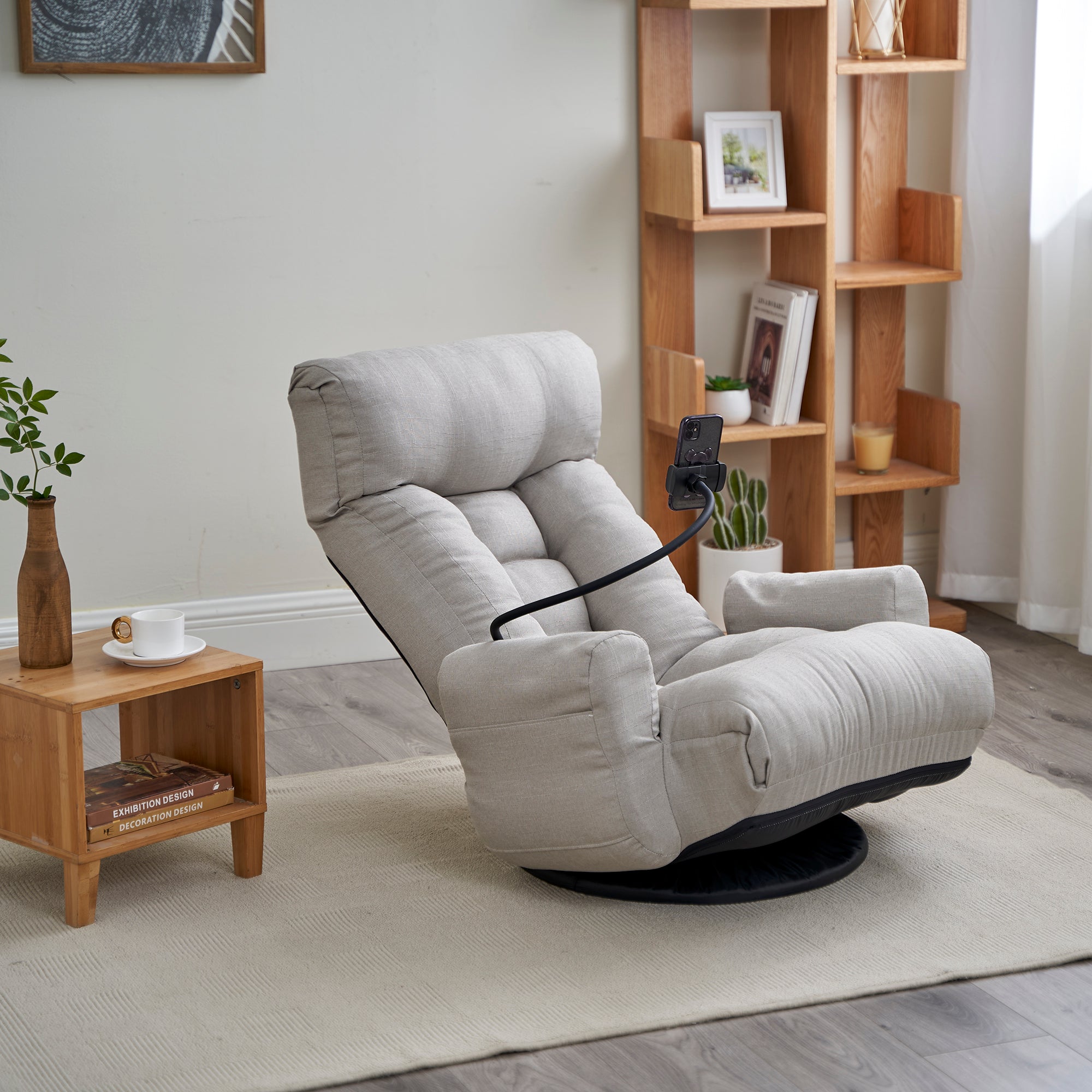 Adjustable Greay Swivel Lounge Chair with 360-Degree Rotating Seat and Headrest Support, Leisure Chair Deck Chair - Game Chair for Living Room - Grand Goldman Shop