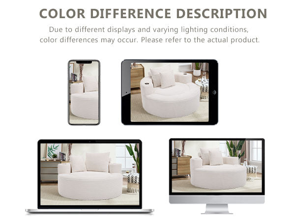 Round Sofa Bed with Memory Foam Sectional Couches for Living Room, Cloud Couch with three pillows, White - Grand Goldman Shop