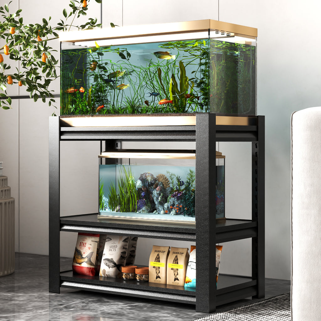 Metal Aquarium Stand 20-30 Gallon Adjustable 3-Tier Fish Tank Rack Shelf - Black, Heavy Duty, 34'W x 18'D x 31'H - Grand Goldman Shop