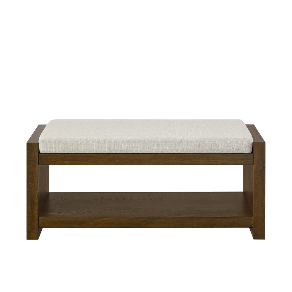 40' Accent Bench with Lower Shelf Shoe Rack, Padded Seating Bench for Living Room, Modern Compact Bed End Bench with Storage for Bedroom Seating, Removable Cushion,  40'W- Beige - Grand Goldman Shop