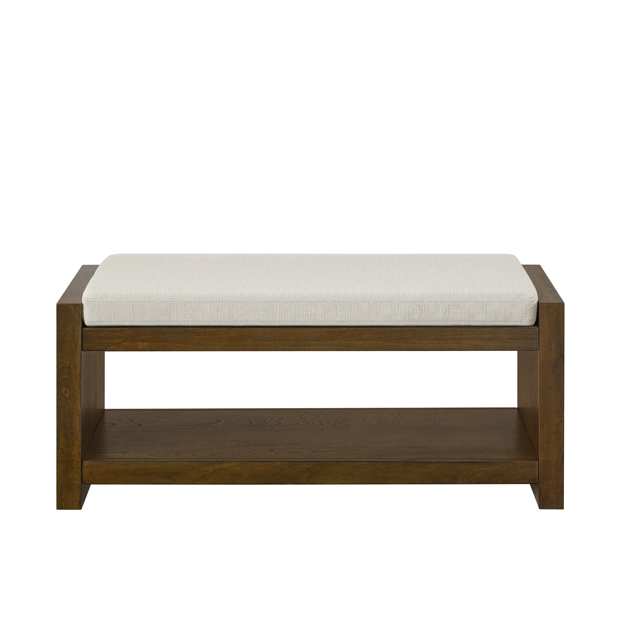 40' Accent Bench with Lower Shelf Shoe Rack, Padded Seating Bench for Living Room, Modern Compact Bed End Bench with Storage for Bedroom Seating, Removable Cushion,  40'W- Beige - Grand Goldman Shop