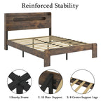 Bed Frame Queen Size, Wood Platform Bed Frame with Storage LED Light Headboard and 2 USB , Noise Free,No Box Spring Needed and Easy Assembly Tool,Large Under Bed Storage,Dark Brown - Grand Goldman Shop