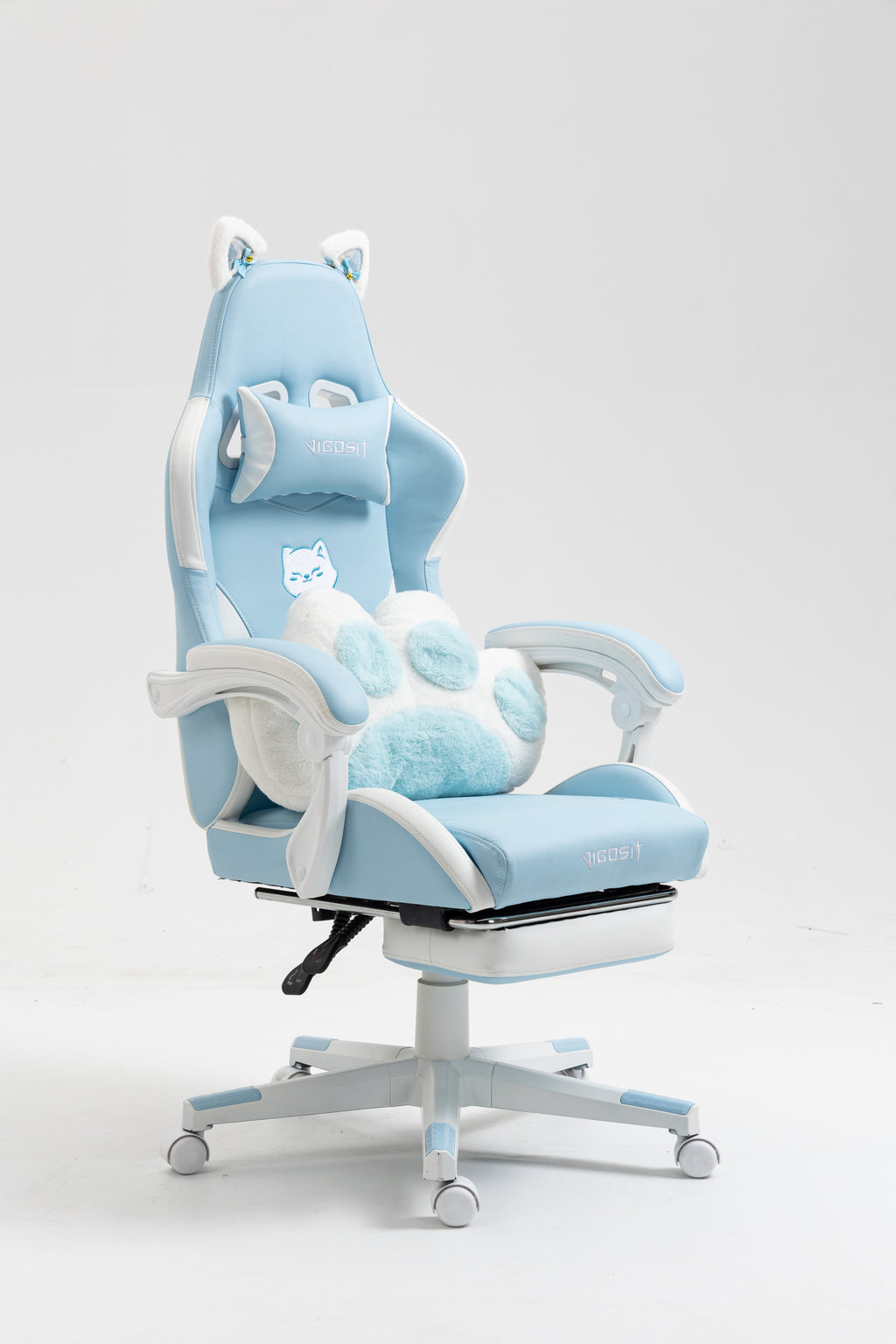 Cat Ears Gaming Chair - Ergonomic PU Leather Office Chair, Cute Chair with Footrest for Adult 310lbs Capacity, 90°-155° Recli