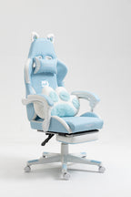 Cat Ears Gaming Chair - Ergonomic PU Leather Office Chair, Cute Chair with Footrest for Adult 310lbs Capacity, 90°-155° Recli