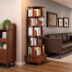 (UPGRADED) Rotating Bookshelf, 360 Display Corner Bookshelf for Small Space, 6 Tier Bookcase Storage Rack with Wheels, Wood Narrow Organizer for Bedroom, Living Room, Study Room, Walnut Brown - Grand Goldman Shop