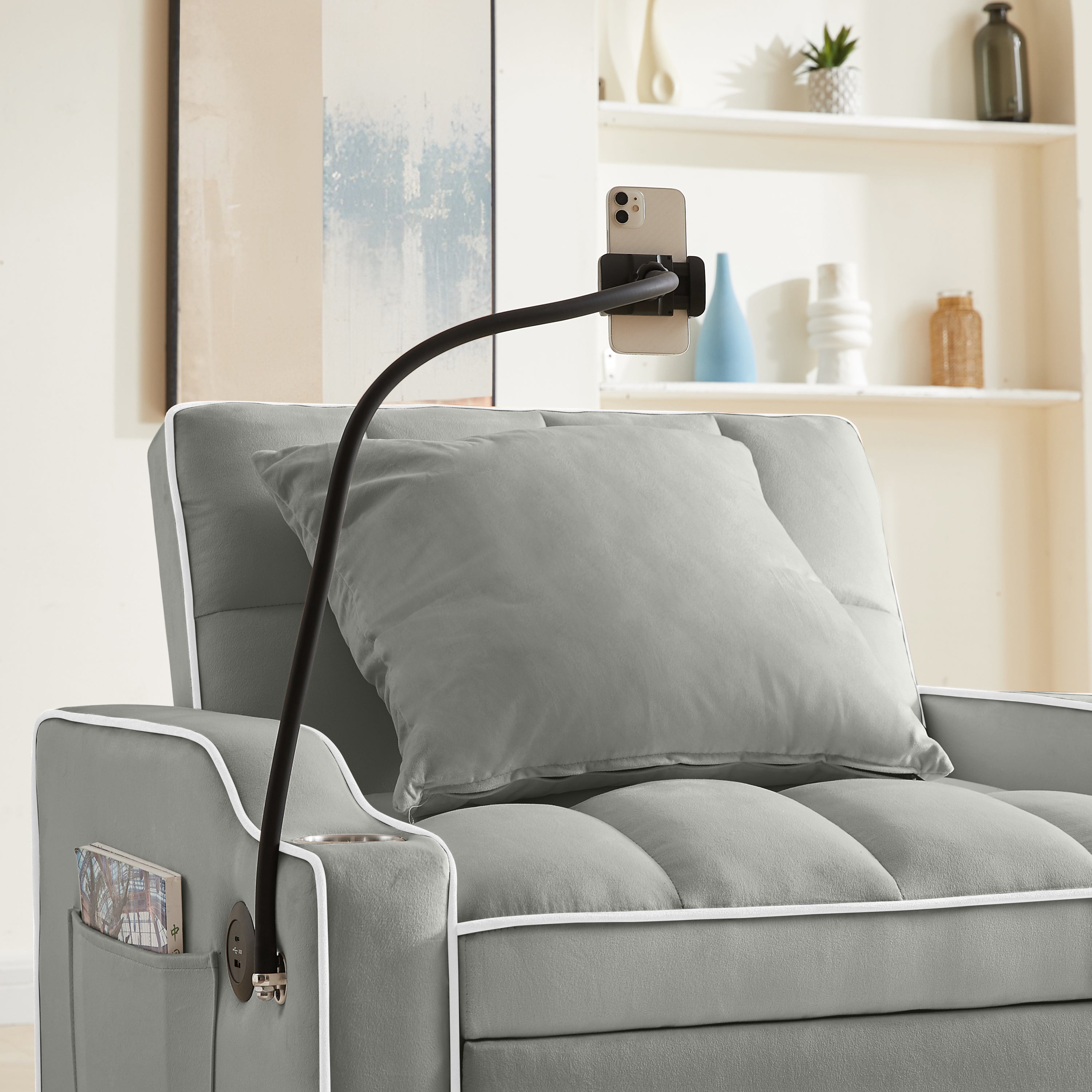 3-in-1 Sofa Bed, Convertible Sleeper Chair Sofa Bed Adjustable Pull Out Sleeper Chair Bed Multi-Pockets Folding Sofa Bed for Living Room Bedroom Small Space (Grey) - Grand Goldman Shop