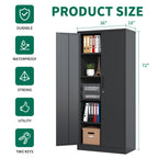 Heavy Metal 72'H Garage Storage Cabinet with Locking Doors, Black Steel, Adjustable Shelves | Premium Home Decor - Grand Gold