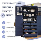 [Assembly Video Provided] TOPMAX 35.5x17.6x70.9inch Freestanding Kitchen Pantry Cabinet, Tall Storage Cabinet with 4 Doors, 2 Door Shelves, 8 Pull-out Trays and Adjustable Shelf for Dining Room, Blue - Grand Goldman Shop