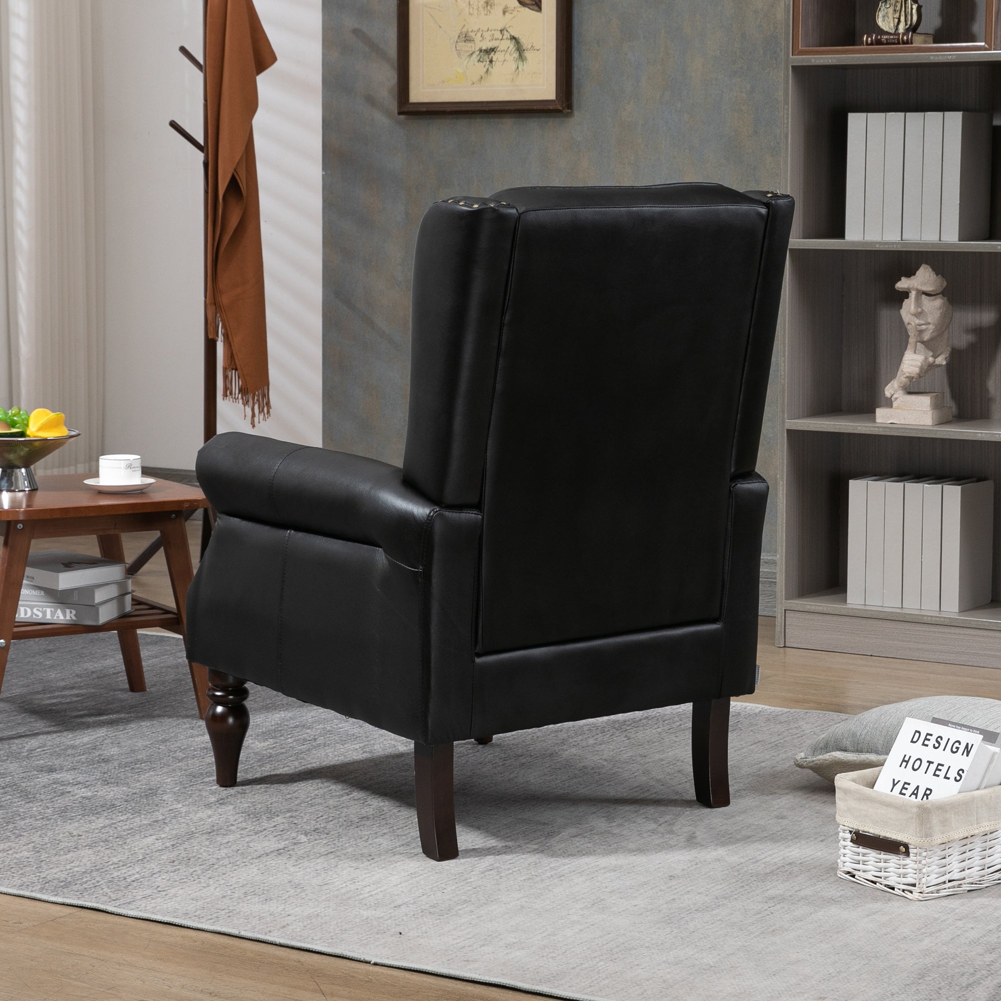 Modern Accent Armchair with Sturdy Wood Legs in Black PU Leather for Living Room or Bedroom - Grand Goldman Shop