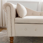 Beige Chaise Lounge Indoor, Velvet Lounge Chair for Bedroom with Storage & Pillow, Modern Upholstered Rolled Arm Chase Lounge for Sleeping with Nailhead Trim for Living Room Bedroom Office - Grand Goldman Shop