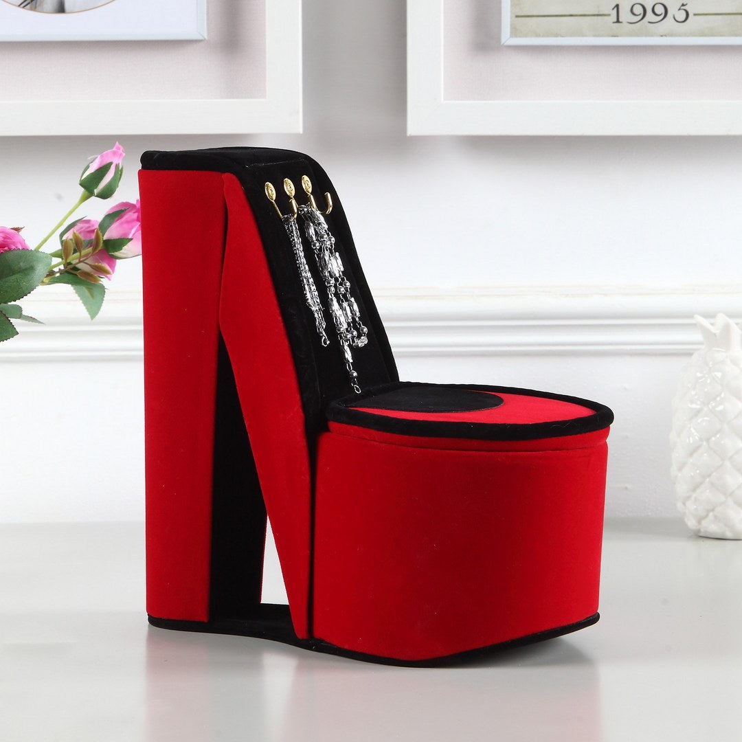 9' Tall Display Jewelry Box with Hooks, High Heel Shoe Design, Red Velvet - Grand Goldman Shop