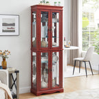 Lighted Glass Curio Display Cabinet,Display Cabinet,Glass Storage Cabinet Glass Wine cabinet Wood Frame Toy Display for Living Room, Kitchen, Pantry light bulb included Cherry - Grand Goldman Shop