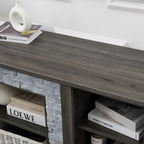 Mantel Stone TV Media Stand with with Faux Stacked Stone Surround, Modern Entertainment Console with Open Storage Space,Grey, 58.31'W*15.39'D*26.06'H - Grand Goldman Shop