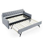 Linen Grey Mid-Century Style Twin Size Upholstered Daybed with Trundle and USB Charging Armrest - Grand Goldman Shop