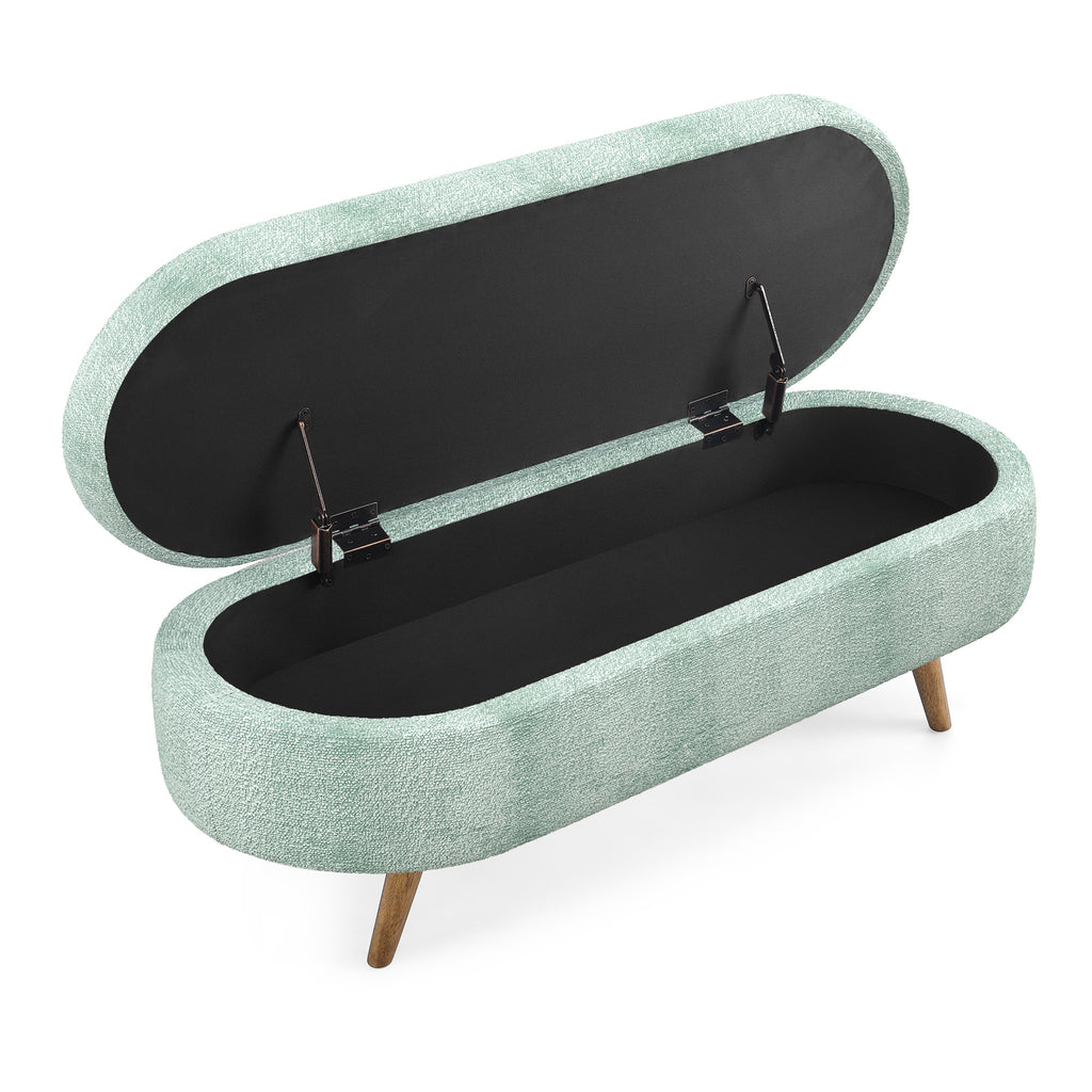 Cyan Ottoman Oval Storage Bench with Rubber Wood Legs, Gray Fabric, 43.5'x16'x16' - Grand Goldman Shop