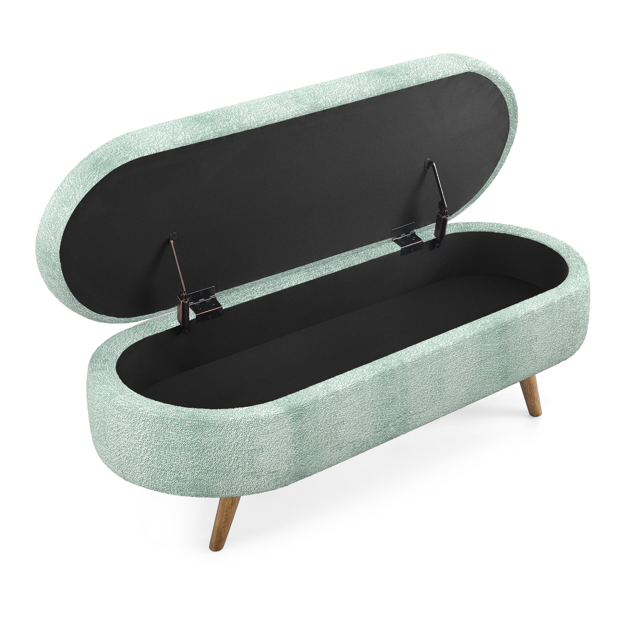 Cyan Ottoman Oval Storage Bench with Rubber Wood Legs, Gray Fabric, 43.5'x16'x16' - Grand Goldman Shop