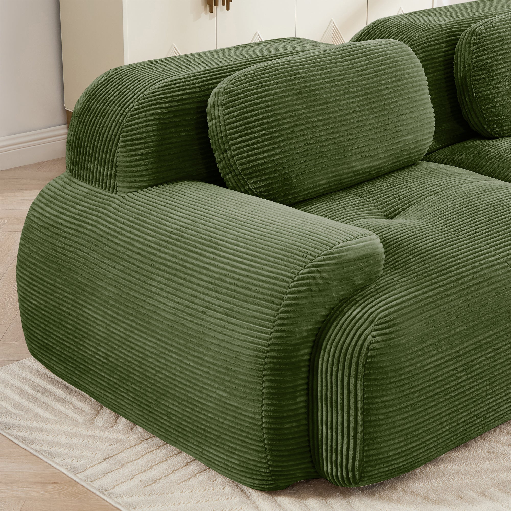 82'' loveseat sofa in luxuryCorduroy Fabric modular for free combo separation curved armrests ,anti-slip design high-resilience sponge fits living rooms bedrooms Audiovisual Room,Olive green - Grand Goldman Shop