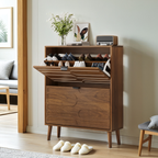 Medieval Modern Independent Shoe Cabinet with 2 Flip Drawers, Walnut MDF, 31.5-inch - Grand Goldman Shop