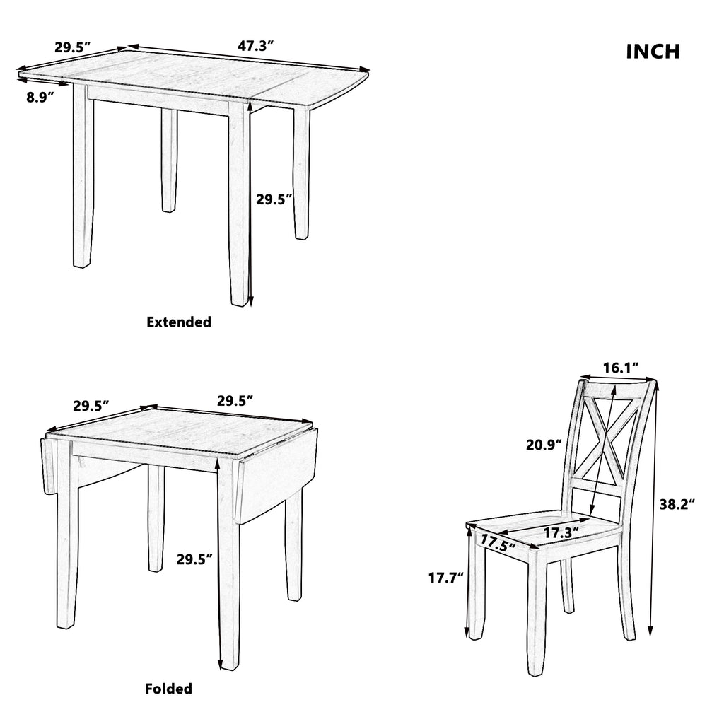 TOPMAX 3-Piece Wood Drop Leaf Breakfast Nook Dining Table Set with 2 X-back Chairs for Small Places, Walnut(old sku:SP0000164AAD) - Grand Goldman Shop