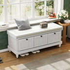 TREXM Classic Shoe Bench with Cushion and Three Drawers, Fluted Entryway Bench with Storage for Living Room, Entryway, and Hallways (Light Gray, OLD SKU: N715P207812E ) - Grand Goldman Shop