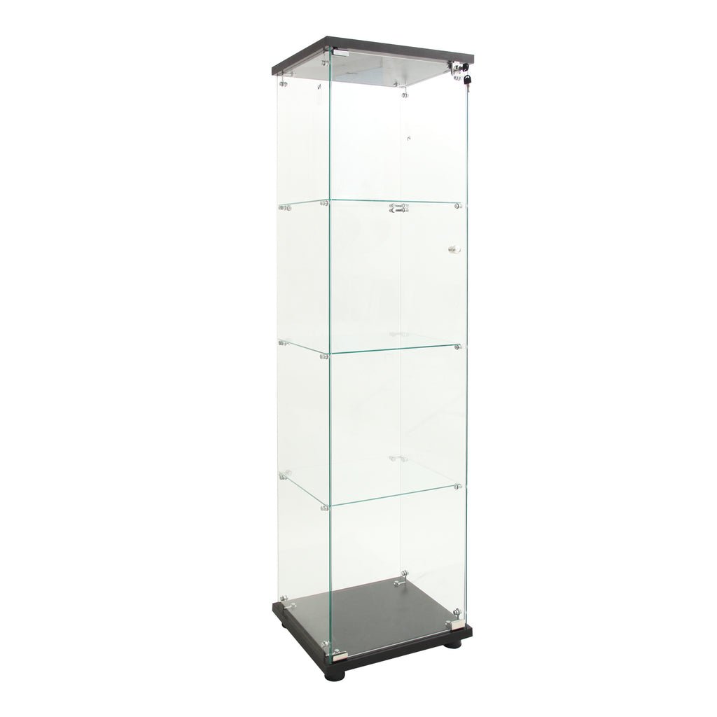 LED lights  Glass Display Cabinet 4 Shelves with Door, Floor Standing Curio Bookshelf for Living Room Bedroom Office, 64.7'*1