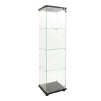 LED lights  Glass Display Cabinet 4 Shelves with Door, Floor Standing Curio Bookshelf for Living Room Bedroom Office, 64.7'*1