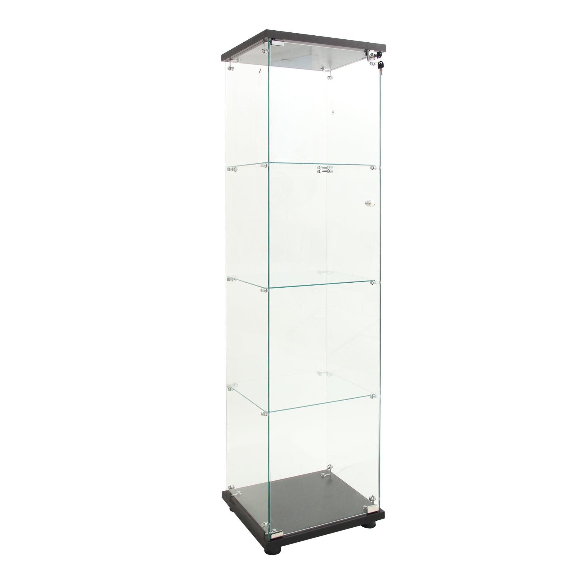 LED lights  Glass Display Cabinet 4 Shelves with Door, Floor Standing Curio Bookshelf for Living Room Bedroom Office, 64.7'*1