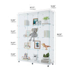 Glass Display Cabinet with 4 Shelves Extra Large, Curio Cabinets for Living Room, Bedroom, Office, Black Floor Standing Glass