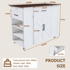 46' Kitchen Island on Wheels with Storage & Power Outlet - Movable Rustic Breakfast Bar Table, Wood Top with Adjustable Shelf & Drawer for Kitchen Dining Living Room, White - Grand Goldman Shop