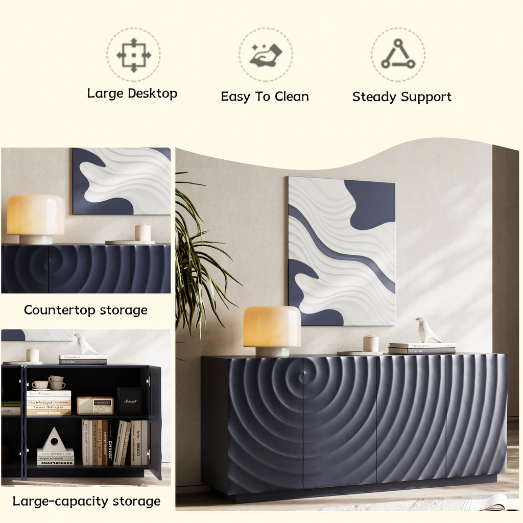 Buffet Cabinet with Storage ,4 Doors Modern Accent Storage Sideboard,Luxurious Floor Cabinet Buffet with Freestanding Anti Dumping for Kitchen, Living Room, 59' Wide Rectangular Sideboard (Navy Blue) - Grand Goldman Shop