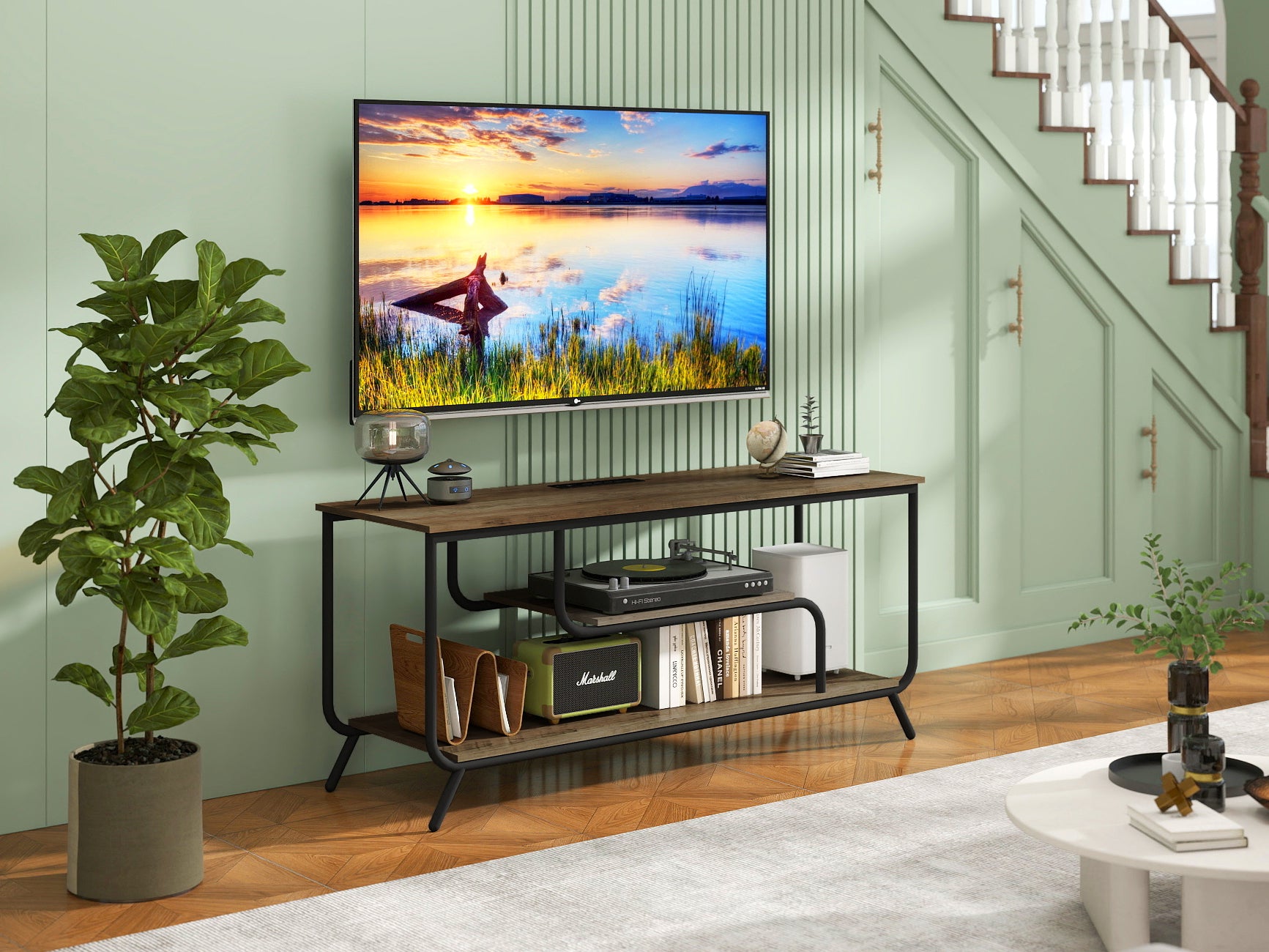There are installation videos and scene videos. TV socket and LED light - TV stand TV up to 55 ', small unit modern TV console suitable for living room and bedroom, light grey - Grand Goldman Shop