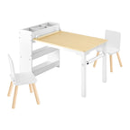 Kids Art Table and Chair Set, Toddler Craft Table with 3 Tiers Storage Cabinet, Wooden Kids Activity Play Desk with 2 Chairs,