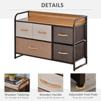 HOMCOM 5-Drawer Dresser, Fabric Chest of Drawers, 2-Tier Storage Organizer for Bedroom Entryway, Tower Unit with Steel Frame Wooden Top, Maple Wood - Grand Goldman Shop