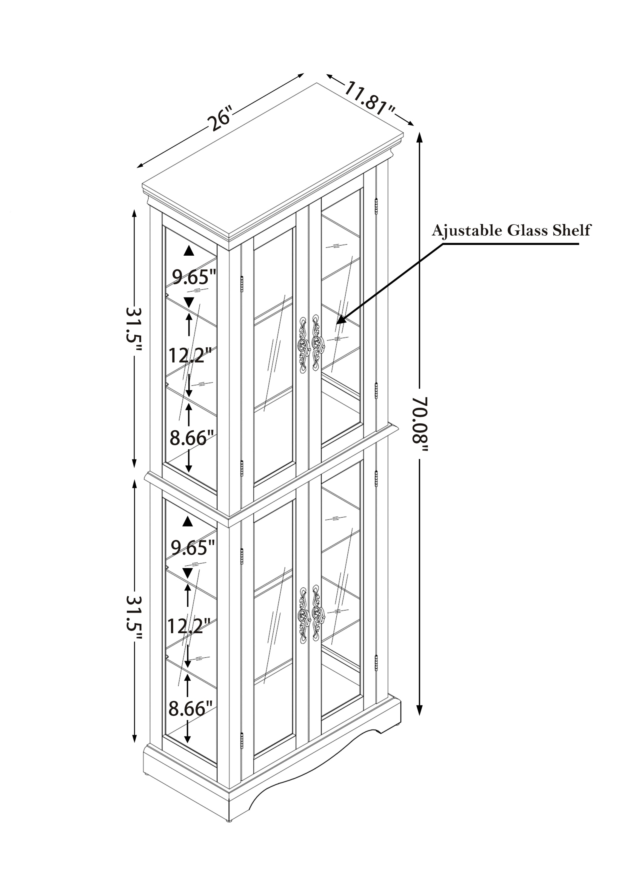 Lighted Glass Curio Display Cabinet,Display Cabinet,Glass Storage Cabinet Glass Wine cabinet Wood Frame Toy Display for Living Room, Kitchen, Pantry light bulb included OAK - Grand Goldman Shop