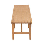 Stylish Acacia Wood Bedroom Bench with Woven PU Leather Seat in Warm Teak Tone, Natural Finish - Grand Goldman Shop