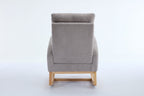 015B-Teddy Fabric Leisure Rocking Chair,Nursery Rocking Chair With Adjustable Footstool,Thickened Headrest And High Backrest, Storage Pocket On The Right Side,The Base Rocker Is Solid Wood,Light Gray - Grand Goldman Shop