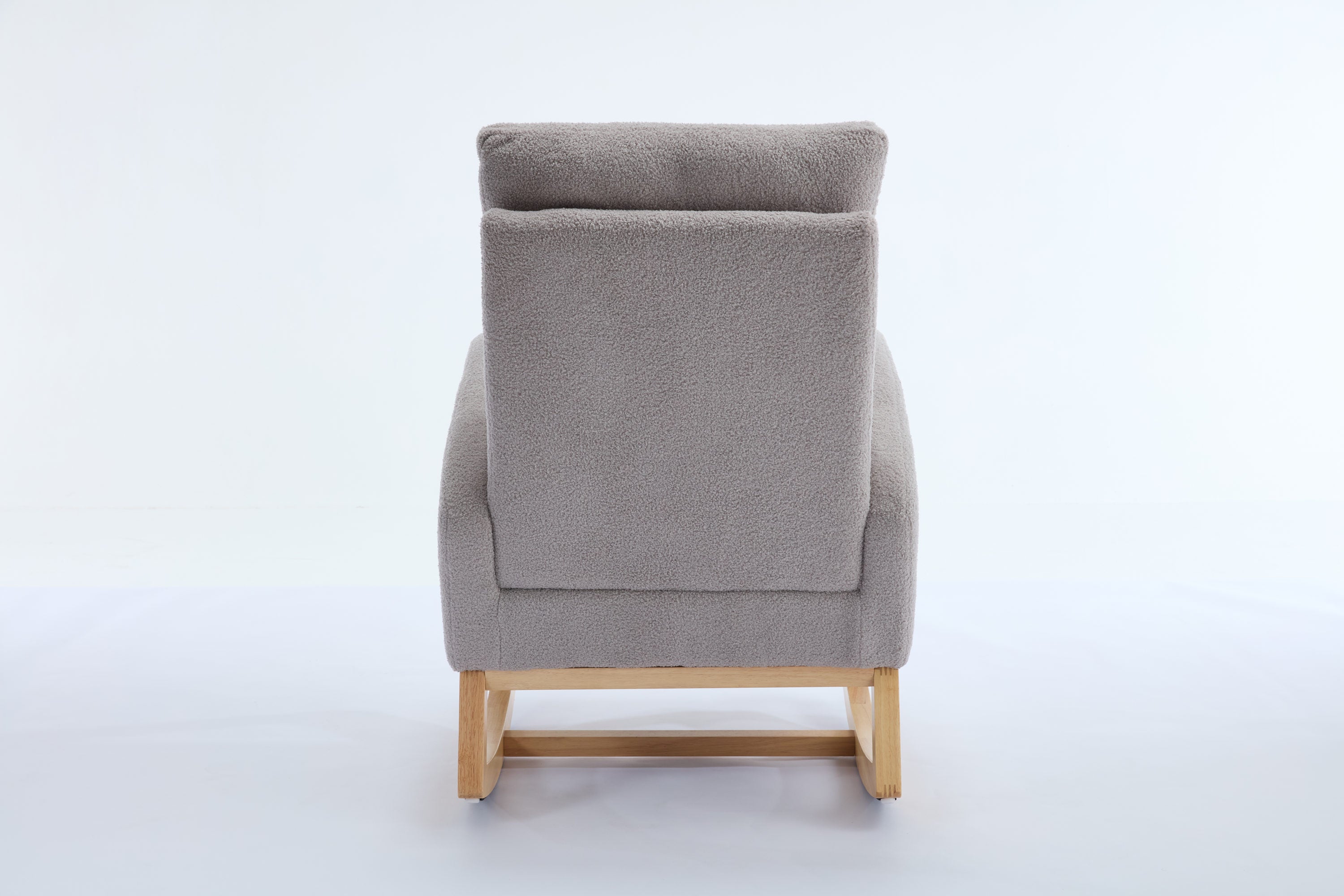 015B-Teddy Fabric Leisure Rocking Chair,Nursery Rocking Chair With Adjustable Footstool,Thickened Headrest And High Backrest, Storage Pocket On The Right Side,The Base Rocker Is Solid Wood,Light Gray - Grand Goldman Shop