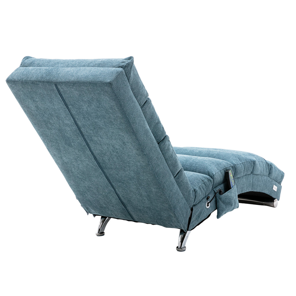 Ergonomic Linen Massage Chaise Lounge with Remote Control, 5 Modes, Blue, 21.65 x 58.27 x 34.25 inches - Grand Goldman Shop