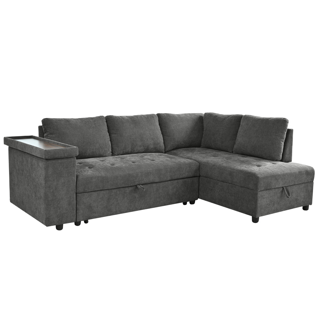 Mirod 91.5-Inch L Shaped Couch with Pull Out Bed and Storage Sectional Sleeper Sofa with Hidden Storage , Wide Armrest with storage,for Living Room, Apartment, Bedroom, Office - Grand Goldman Shop