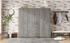6-Doors Wooden Wardrobe Storage for Bedroom, with Big Drawers, Gray - Grand Goldman Shop