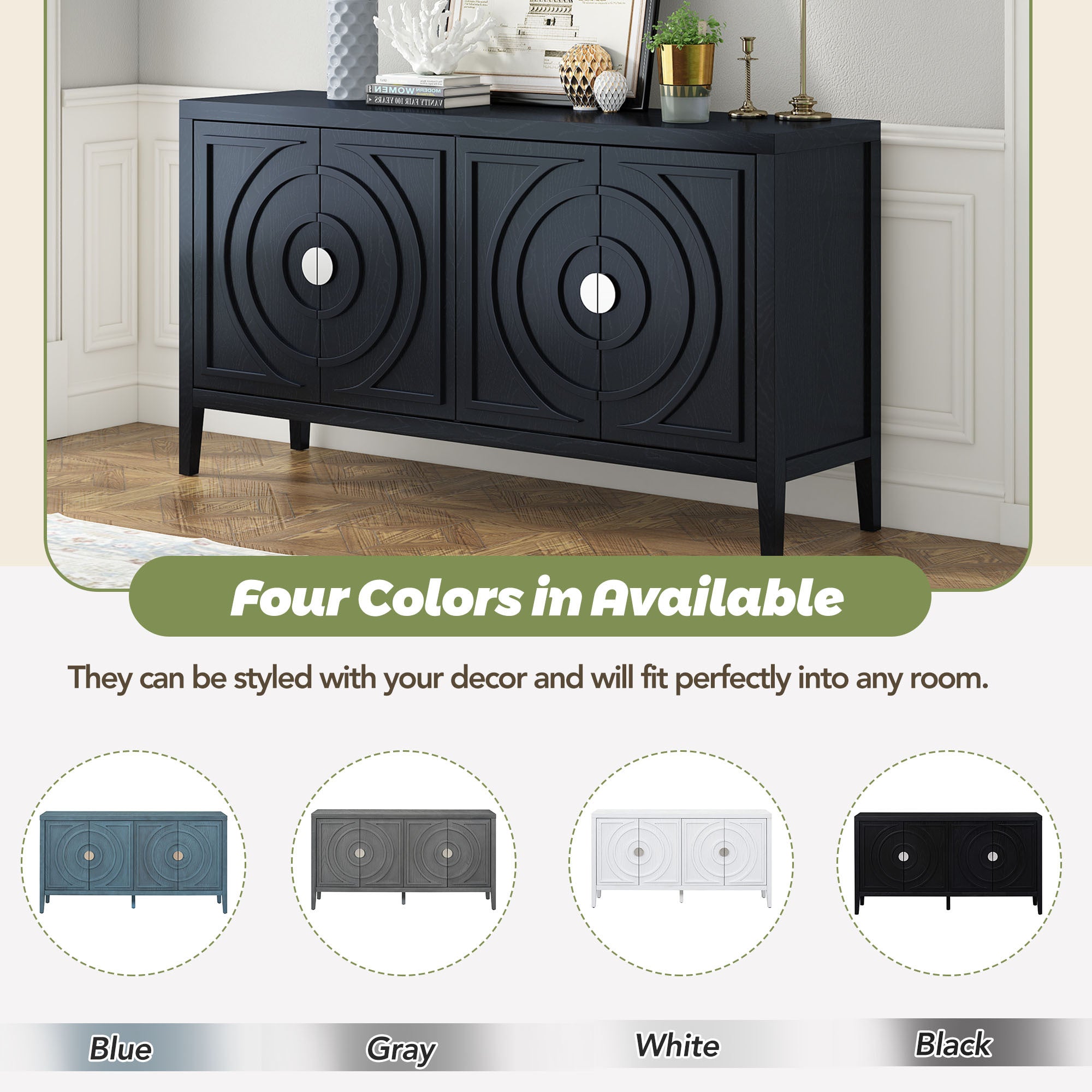 TREXM Retro Sideboard door with Circular Groove Design Round Metal Door Handle for Entrance, Dinning Room, Living Room (Black) - Grand Goldman Shop