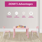 Kids Table and Chair Set, 3 Piece Toddler Table and Chair Set, Plastic Children Activity Tablefor Reading,Preschool,Drawing,T