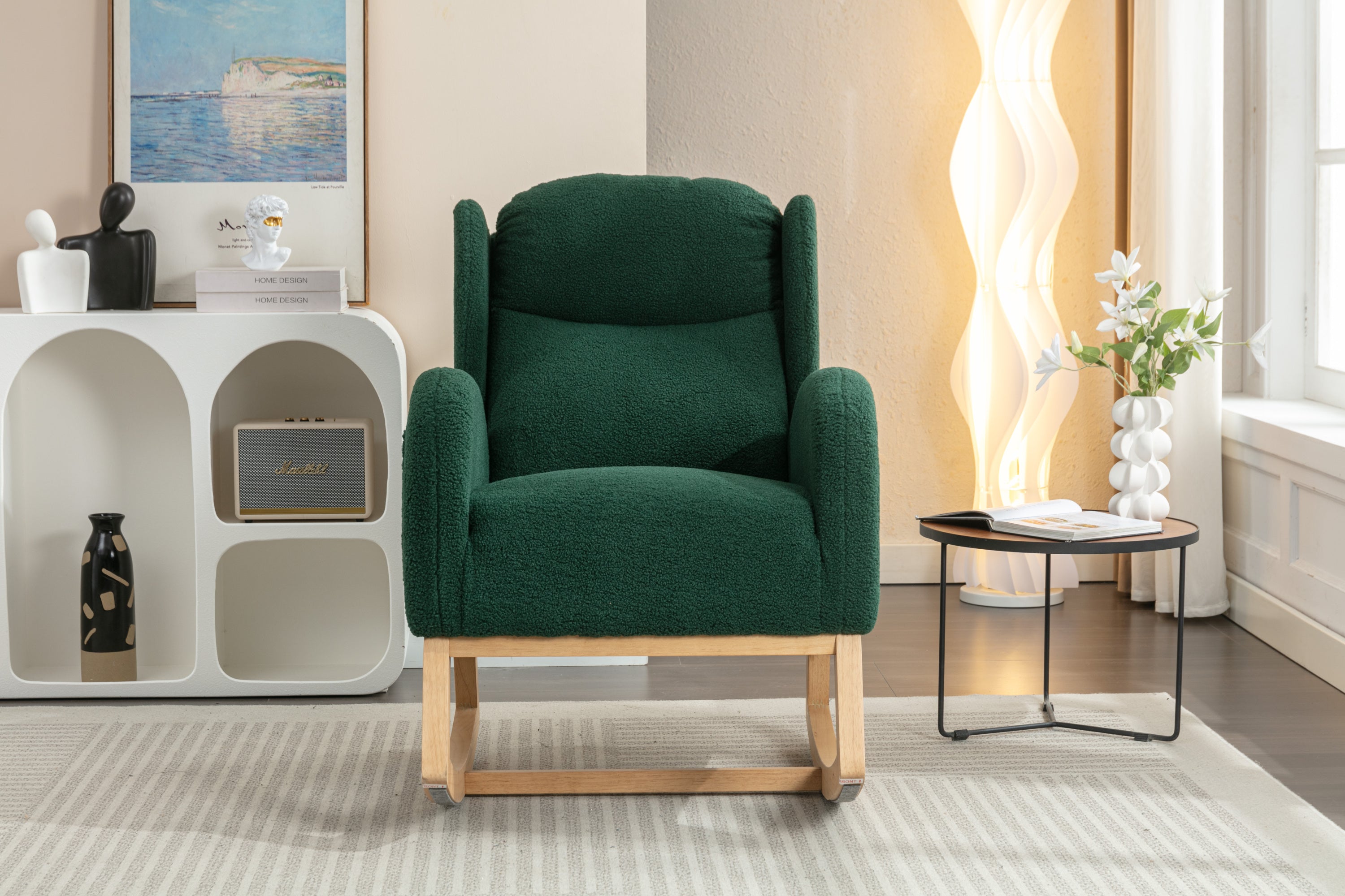 049-Teddy Fabric Rocking Chair With Packet Wood Legs,Green - Grand Goldman Shop