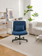 Modern Linen Blue Criss Cross Office Chair with Adjustable Height, Ergonomic Design, and Breathable Fabric in Blue Linen Mate