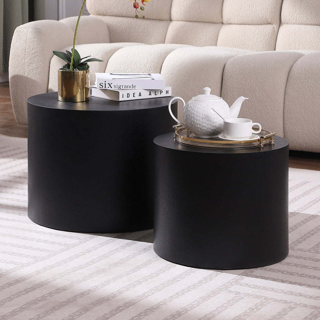 MDF with ash/oak/walnut veneer side table/coffee table/end table/nesting table set of 2 for living room,office,bedroom Black - Grand Goldman Shop
