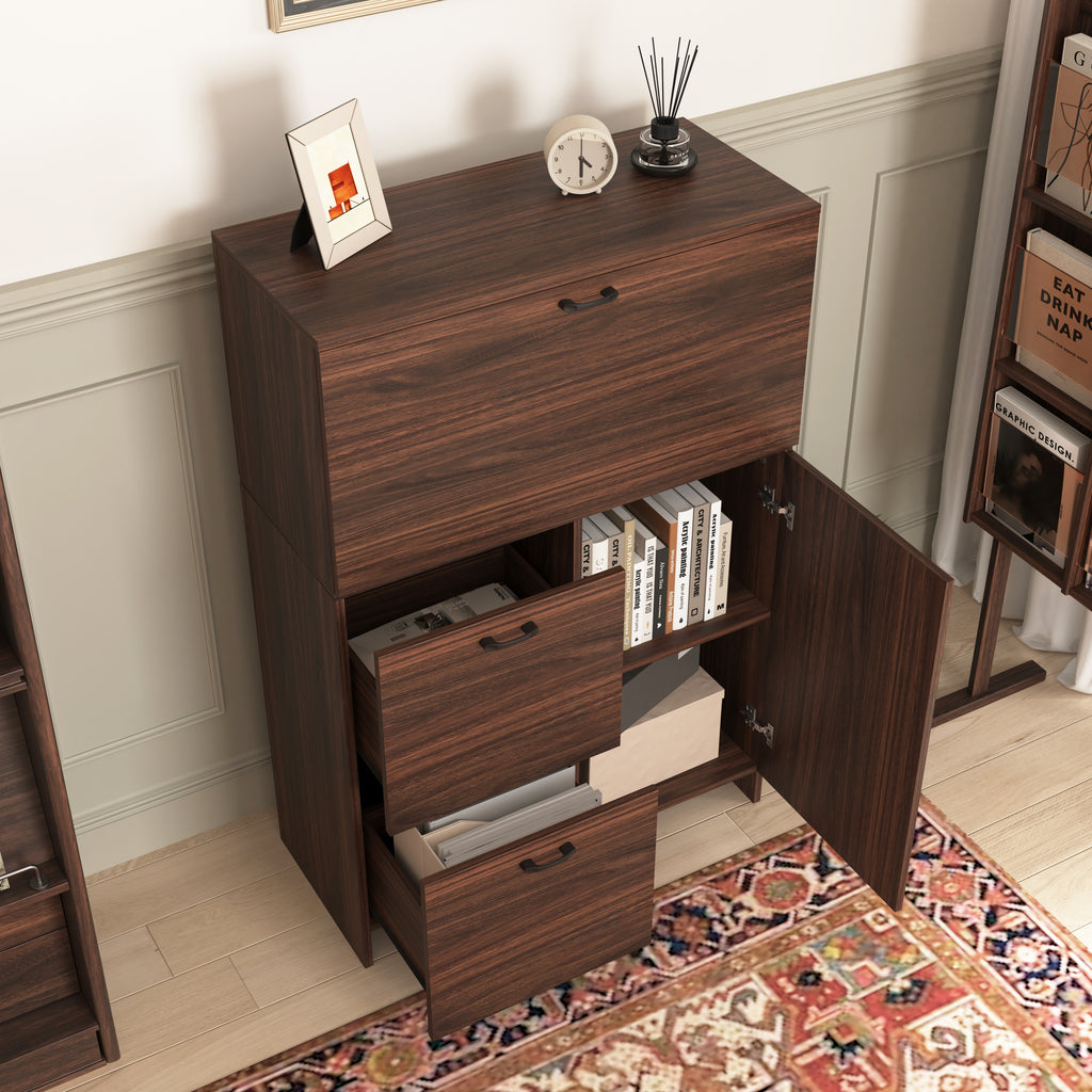 Desk Cabinet, with Storage Drawer & Shelves, Fold-up Desktop, Ideal for Home, Office, Kitchen storage organizer, Dormitory, Small Spaces W31.49'xD13.78'xH47.2' - Grand Goldman Shop