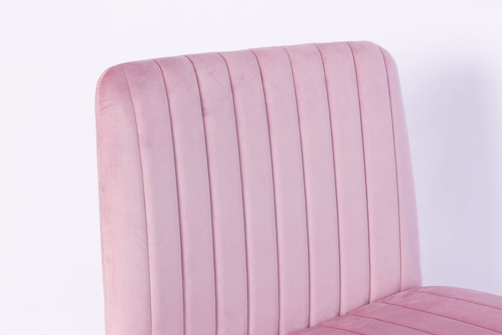 Light Pink Velvet Criss Cross Armless Office Chair with Wheels - Comfortable & Stylish for Home Office, Meditation, and Makeu