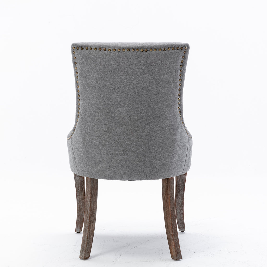 A&A Furniture Ultra Side Dining Chair with Thickened Fabric and Solid Wood Legs, Bronze Nail Head, Set of 2, Gray - Grand Goldman Shop