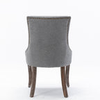 A&A Furniture Ultra Side Dining Chair with Thickened Fabric and Solid Wood Legs, Bronze Nail Head, Set of 2, Gray - Grand Goldman Shop