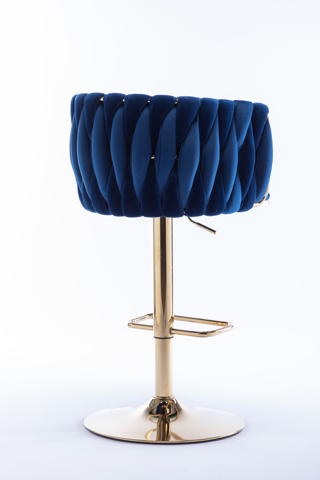 Set of 2  Bar Stools,with Chrome Footrest and Base Swivel Height Adjustable Mechanical Lifting Velvet + Golden Leg Simple Bar Stool-Navy - Grand Goldman Shop
